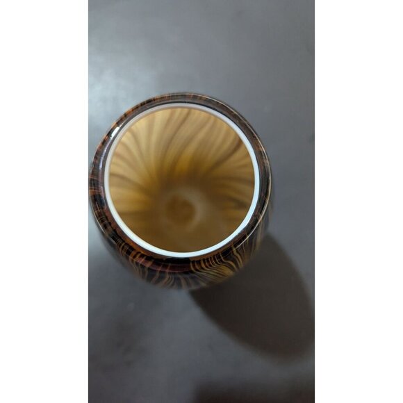 Blown Glass Vertical stripe 13" Tall Vase Brown beige/sand colors accent decor - Picture 6 of 7